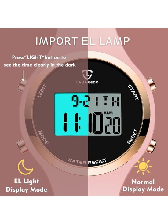 Women\'s Pink Quartz Chronograph Waterproof Outdoor Sport Alarm Digital Watch